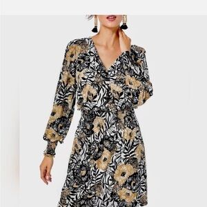 Lilly Pulitzer Black White Floral Peony Party Talley Long Sleeve size Large